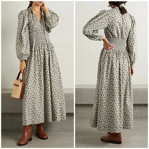 Doen Everly Shirred Floral Cotton Poplin Midi Dress